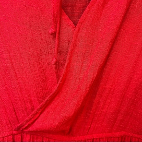 AGB Red Sleeveless Maxi Dress Waistband Lined Sequins Beaded Gauze Sz L Flowy - Picture 10 of 14